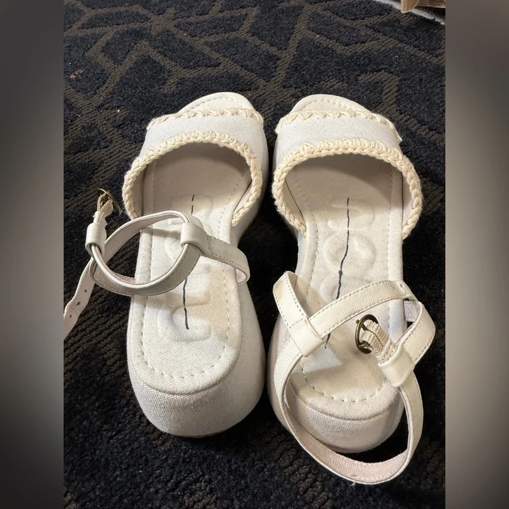 Cream Platform Shoes with Adjustable Straps